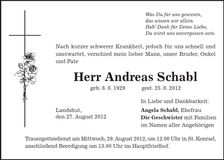Traueranzeige Andreas Schabl