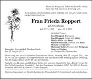 Traueranzeige Frieda Roppert