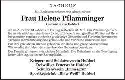 Traueranzeige Helene Pflamminger