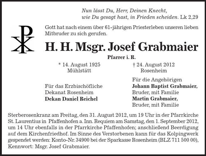 Traueranzeige Josef Grabmaier