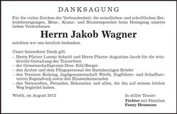 Traueranzeige Jakob Wagner