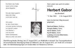 Traueranzeige Herbert Gabor