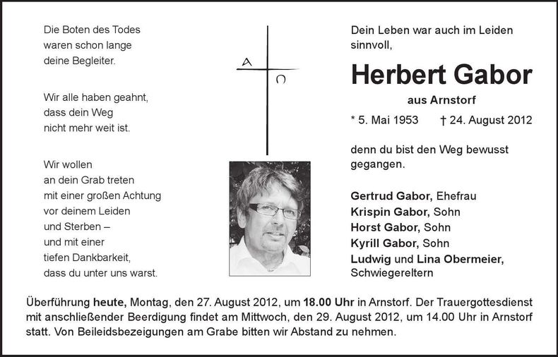 Traueranzeige Herbert Gabor