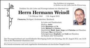 Traueranzeige Hermann Weindl