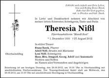 Traueranzeige Theresia Nißl