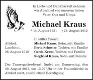 Traueranzeige Michael Kraus