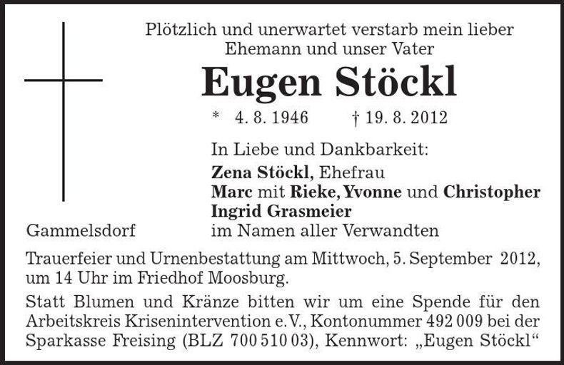 Traueranzeige Eugen Stöckl