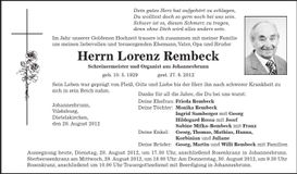 Traueranzeige Lorenz Rembeck