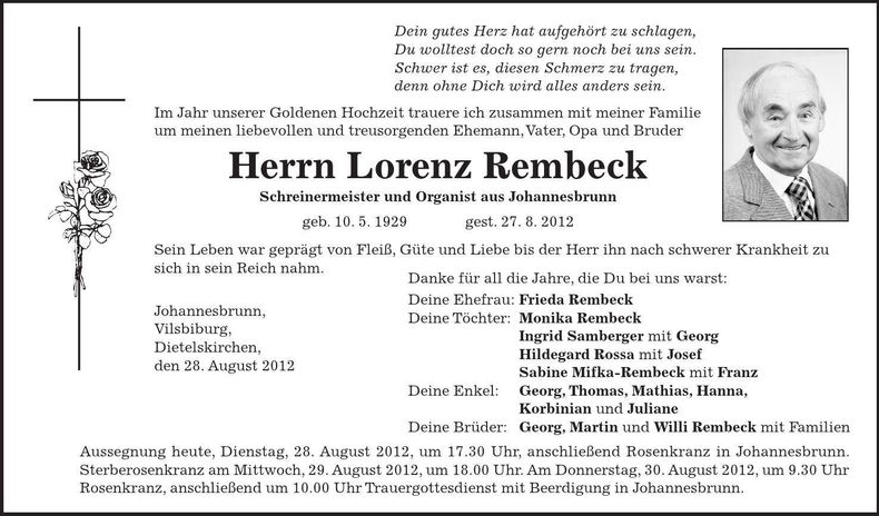 Traueranzeige Lorenz Rembeck