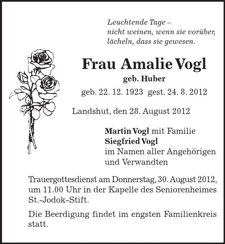 Traueranzeige Amalie Vogl
