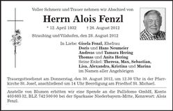 Traueranzeige Alois Fenzl