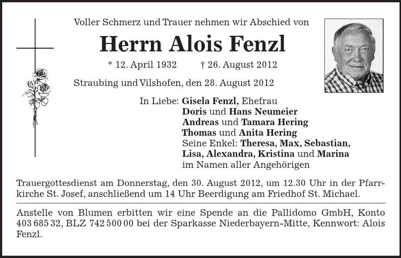Traueranzeige Alois Fenzl