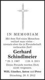 Traueranzeige Gerhard Schindlmeier