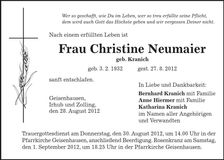 Traueranzeige Christine Neumaier