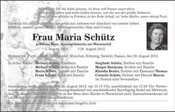 Traueranzeige Maria Schütz