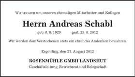 Traueranzeige Andreas Schabl
