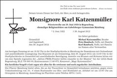 Traueranzeige Karl Katzenmüller