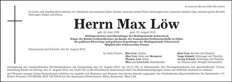 Traueranzeige Max Löw
