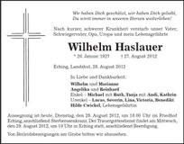 Traueranzeige Wilhelm Haslauer