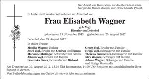Traueranzeige Wager Elisabeth