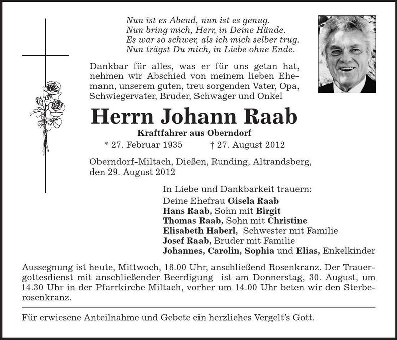 Traueranzeige Johann Raab