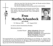 Traueranzeige Martha Schambeck