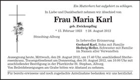 Traueranzeige Maria Karl