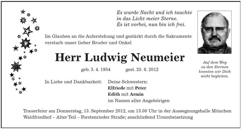 Traueranzeige Ludwig Neumeier