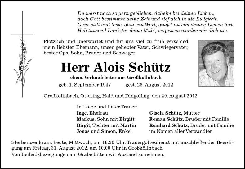 Traueranzeige Alois Schütz