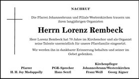 Traueranzeige Lorenz Rembeck