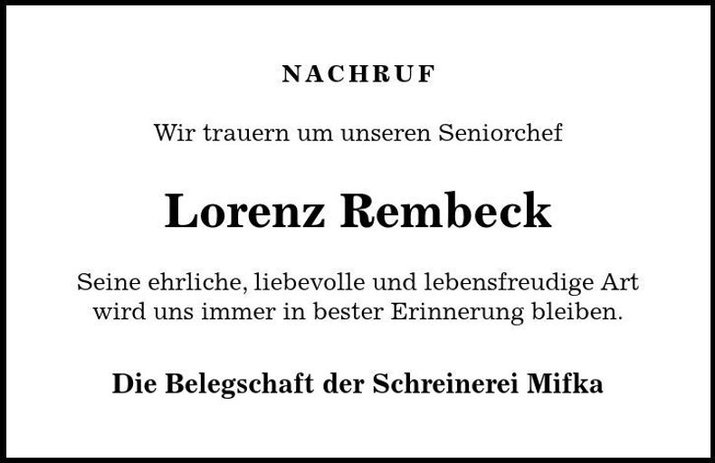 Traueranzeige Lorenz Rembeck