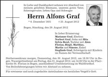 Traueranzeige Alfons Graf