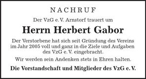 Traueranzeige Herbert Gabor
