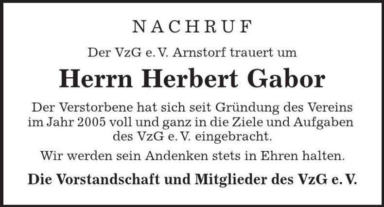 Traueranzeige Herbert Gabor