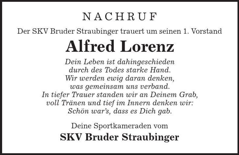 Traueranzeige Alfred Lorenz