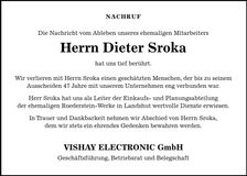 Traueranzeige Dieter Sroka