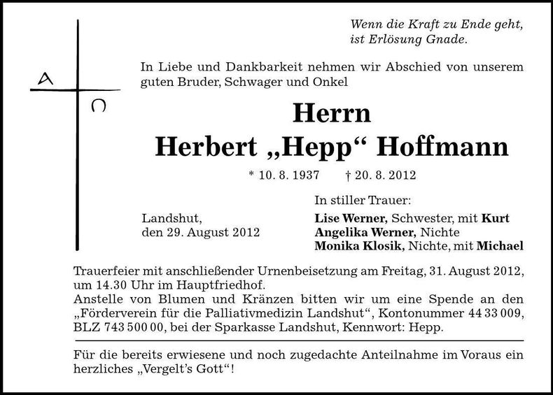 Traueranzeige Herbert Hoffmann