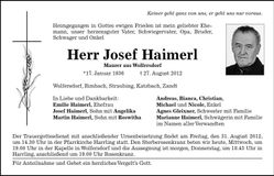 Traueranzeige Josef Haimerl