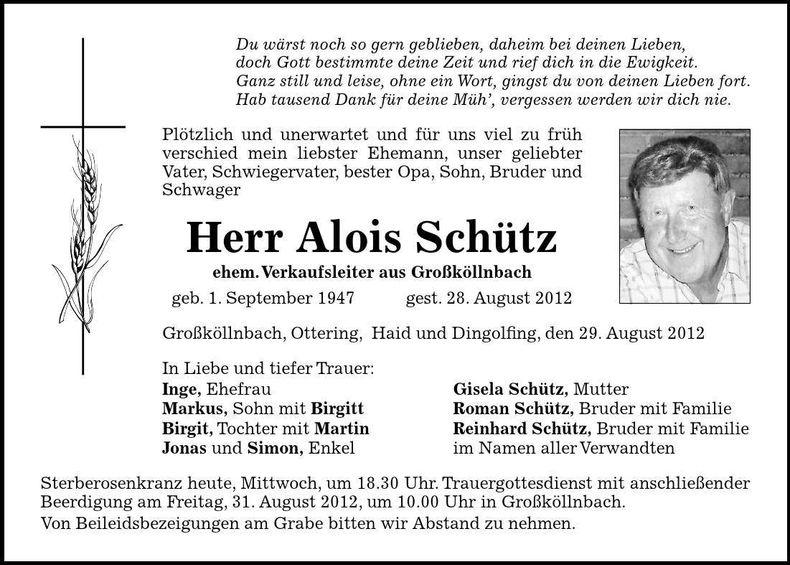 Traueranzeige Alois Schütz