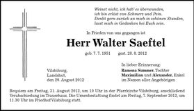 Traueranzeige Walter Saeftel