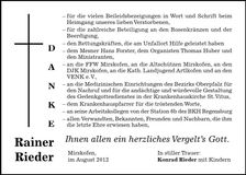 Traueranzeige Rainer Rieder
