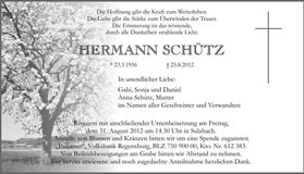 Traueranzeige Hermann Schütz