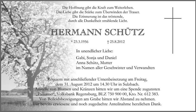 Traueranzeige Hermann Schütz
