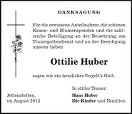 Traueranzeige Ottilie Huber