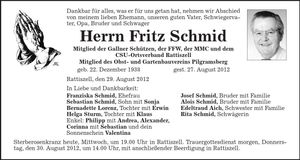 Traueranzeige Fritz Schmid