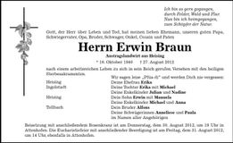Traueranzeige Erwin Braun