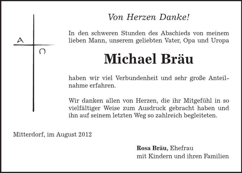 Traueranzeige Michael Bräu