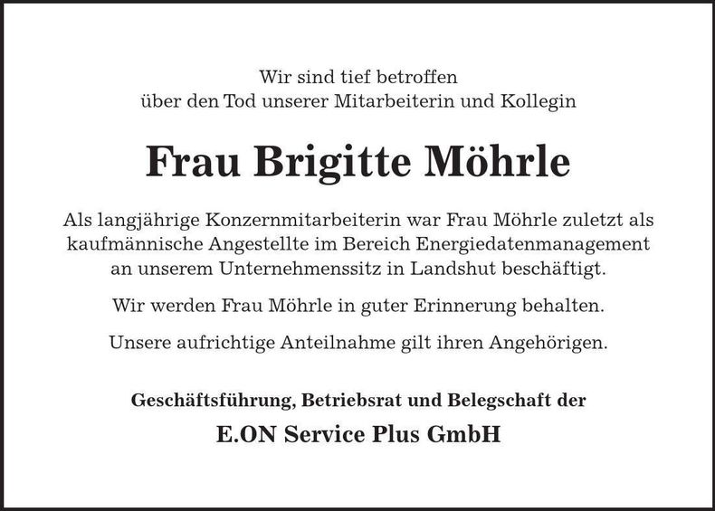 Traueranzeige Brigitte Möhrle
