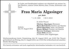 Traueranzeige Maria Algasinger