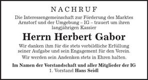 Traueranzeige Herbert Gabor